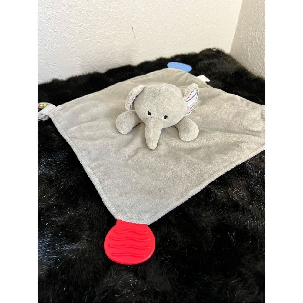 Modern Baby Gray Elephant Plush Security Blanket Teether Rattle